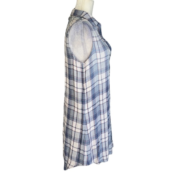 Anthropologie Cloth & Stone Blue Plaid Sleeveless Button Front Shirt Dress - S - Picture 5 of 12